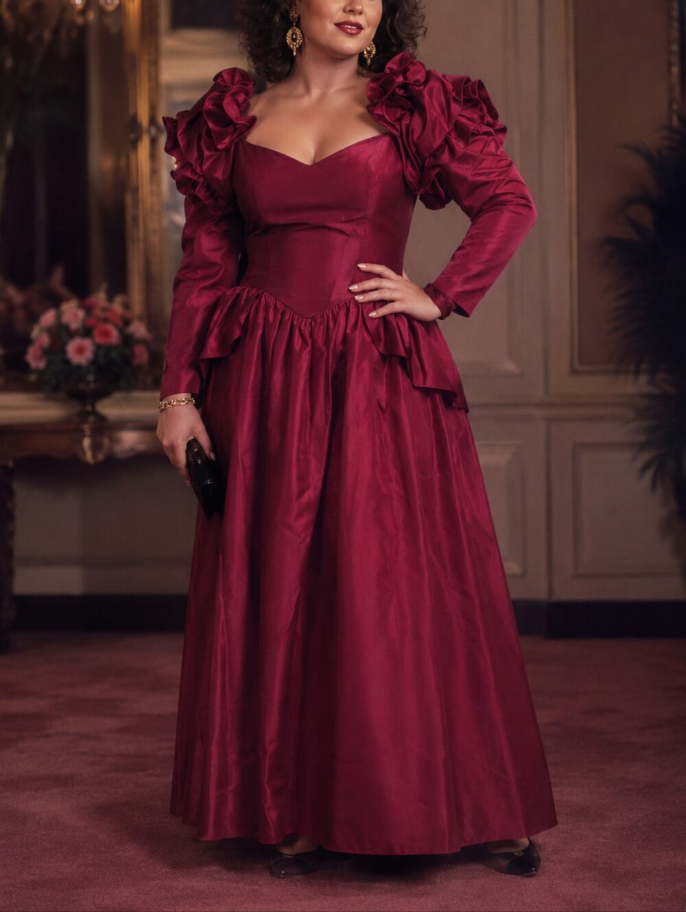 Union Made Vintage 80s Burgundy Taffeta Bridesmaid Party Prom Dress sz 17/18